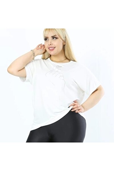 ModaSehle Women's Plus Size White Stone Detailed Blouse