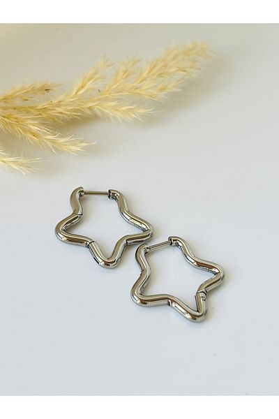 KOALA COMPANY Star Pattern Steel Silver Earrings - 18mm Width