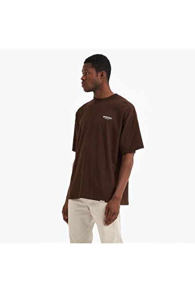 Adrift Чоловічий коричневий репрезентативний футболка з принтом з великою горловиною для екіпажу