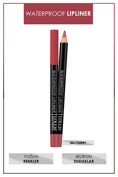 Lollis Waterproof Lipliner 206 Cherry / Suya Dayanıklı Dudak Kalemi 206 Cherry