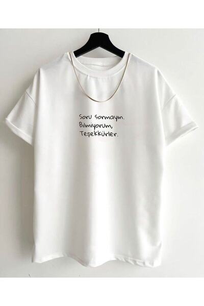 Adrift Unisex bela majica sa štampanim natpisom "Ne postavljaj pitanja"