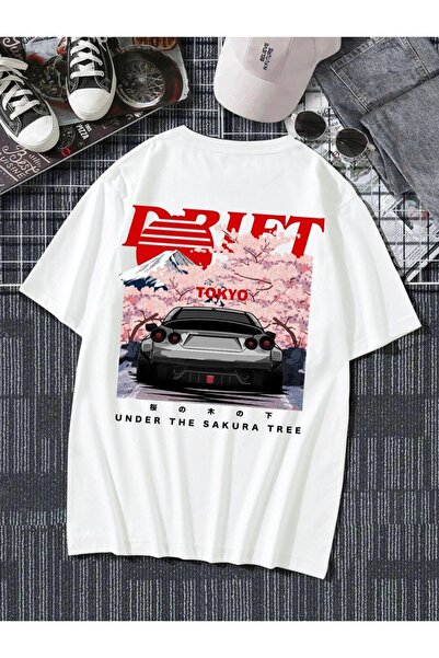 Adrift Unisex beli drift tokio Štampano Oversize kroj T-shirt