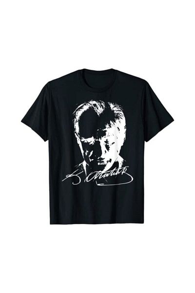 Jozia Tricou negru unisex cu imprimeu Mustafa Kemal Atatürk