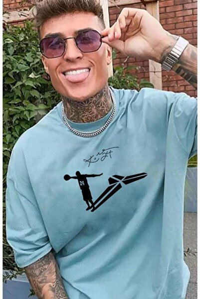 Adrift Чоловічий турецький бірюзовий одяг з принтом «Тінь Кобе» Oversize з ве...