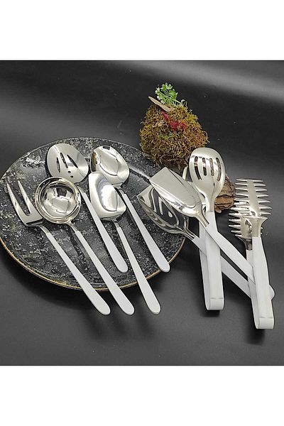 BRONDOFF 8 Piece White Steel Table Sauce Set