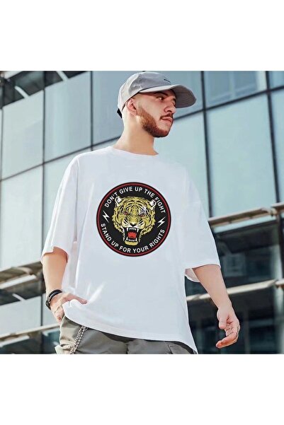 Adrift Чоловіча біла футболка з принтом леопарда Oversize з велосипедним коміром