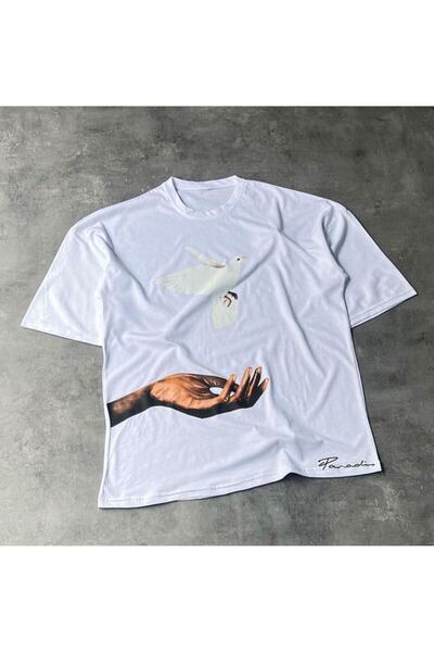 Adrift Muška majica White Dove Štampano Oversize kroj okrugla kragna