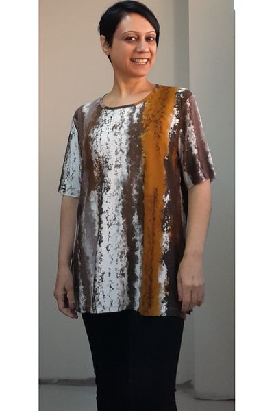 Mertcan Butik Coffee mustard rose dry white print round neck combed cotton Viscose T-shirt