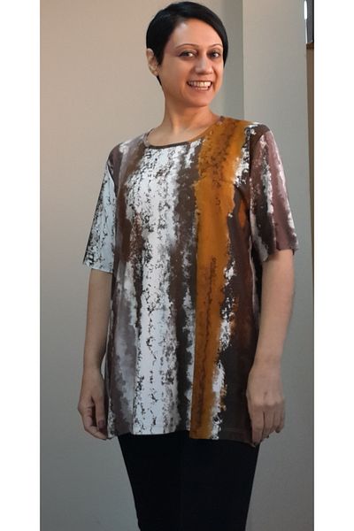 Mertcan Butik Coffee mustard rose dry white print round neck combed cotton Viscose T-shirt