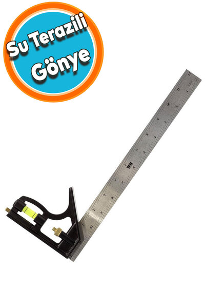 NZB Ayarlanabilir Su Terazili Gönye 30cm 45-90° Marangoz Açı Ölçer