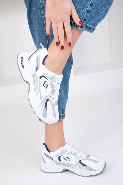 SOHO Weiß-Eis-Marineblau Damen Sneaker 18753