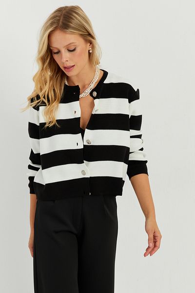 Cool & Sexy Dámský ecru-černý pruhovaný cardigan SMT222