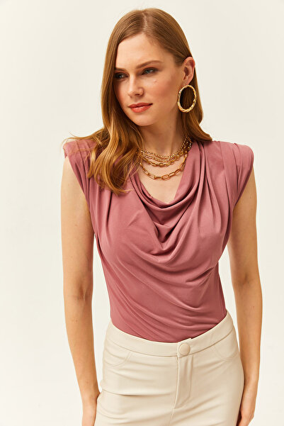 Olalook Women's Dusty Rose Padded Dellaje Collar Flowing Blouse BLZ-19002217