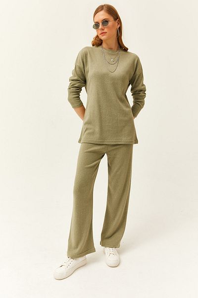 Olalook Damen Hellkhaki Unterteil Oberteil Gerippt Dicker Anzug TKM-19000242