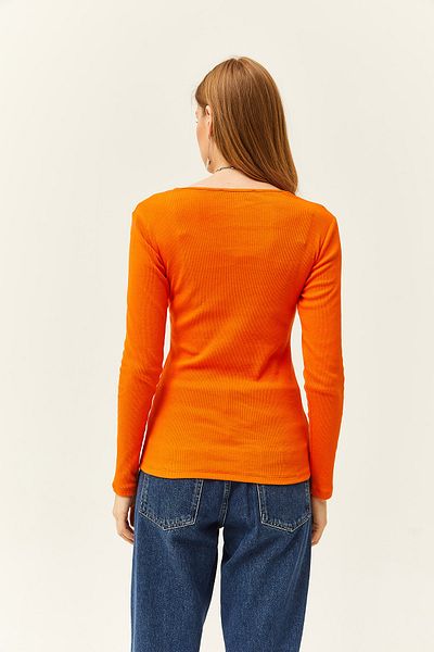 Olalook Woman's Orange Collar Ruched V-Neck Camisole Knitted Blouse BLZ-19001713