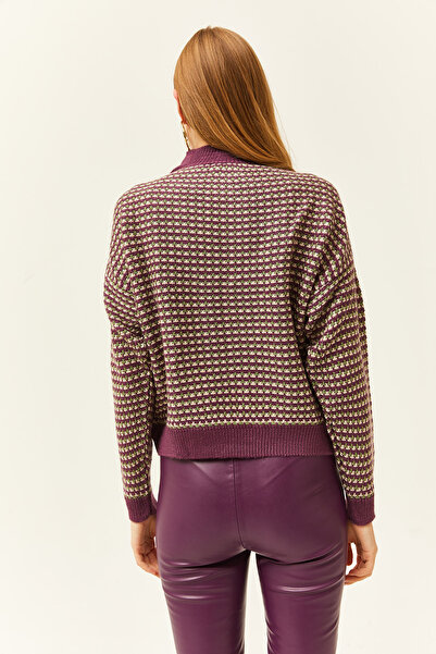 Olalook Pulover din tricotaje moale cu dungi violet pentru femei KZK-19000745