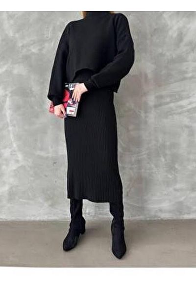 Triko Turtleneck Ribbed Knitwear Sweater Dress