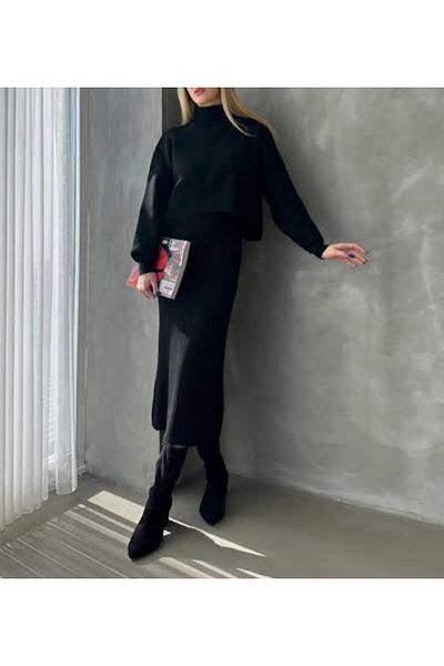 Triko Turtleneck Ribbed Knitwear Sweater Dress