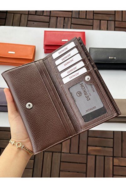 DERKON Χρήσιμο γυναικείο πορτοφόλι από γνήσιο δέρμα με διπλό κάλυμμα