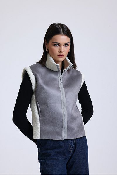 Hebb Club Women's Zippered Vest with Fur Inside and Collar