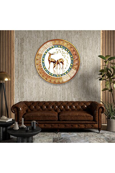 EMYA HOME Tablou din sticlă cu cerbii aurii