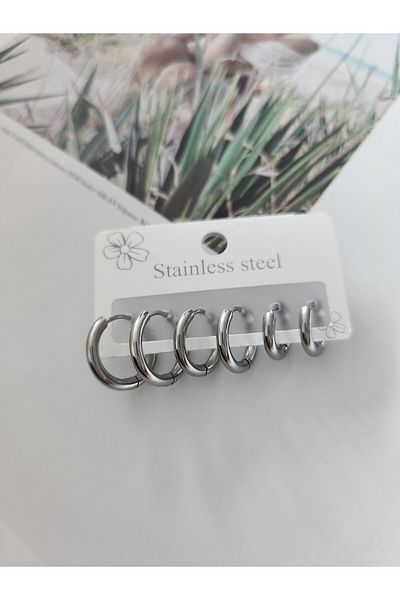 HERCY Minimal Silver Steel Hoop Earring Set