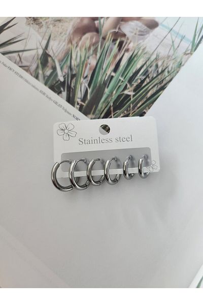 HERCY Minimal Silver Steel Hoop Earring Set
