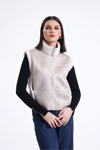 Hebb Club Women's Zippered Vest with Fur Inside and Collar
