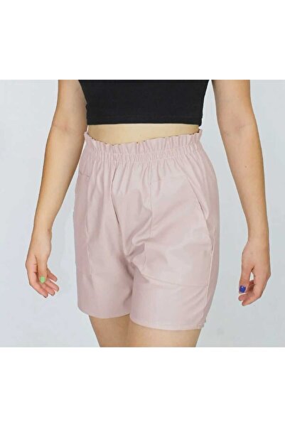 Club Soda Women's Pink Leather Look Pocketed Shorts & Bermuda