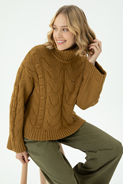 U.S. Polo Assn. U.S. Polo Assn. Дамски пуловер с отворена яка в цвят каки 165...