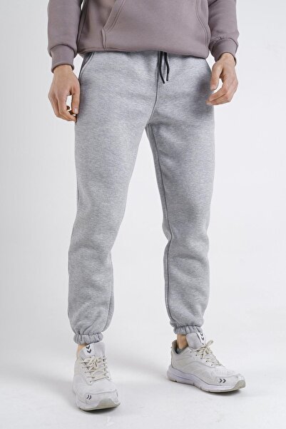 FİTGO MEN'S 3-THREAD CHARTON GRAY MELANGE JOGGER TRACKSUIT