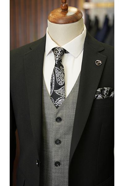 LONATOLİA Men's Combination Suit Swallow Collar Italian Cut Slim Fit Jacket Vest Pants