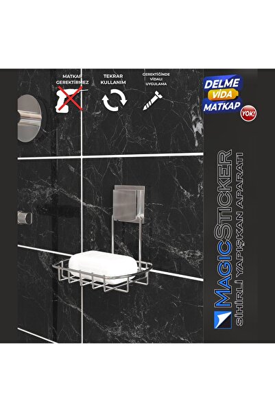 Asey Home Decor-Tel Magic Sihirli Yapışkan Aparatlı Katı Sabunluk