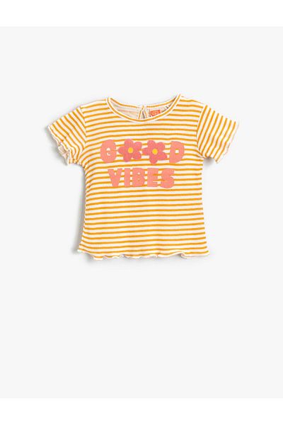 Koton Striped Slogan Printed T-Shirt Short Sleeve