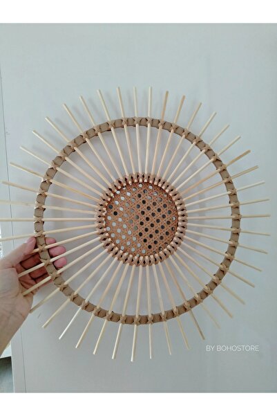 GLSTN By Bohostore Hazeran Bambu ayna, Çubuklu Bohem ayna, yuvarlak ayna