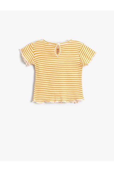 Koton Striped Slogan Printed T-Shirt Short Sleeve