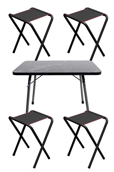 KS KampSeti 4 Adet Katlanır Kamp Taburesi Ve Katlanır Kamp Masası 45x60-balık...