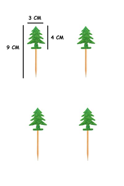 Atölye7Tasarım أعواد أسنان كب كيك جليتر صنوبر أخضر 20 قطعة