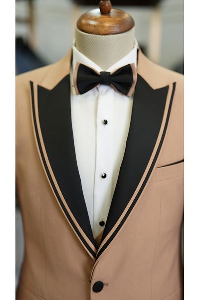 LONATOLİA Men's Tuxedo Groom Suit Swallow Collar Italian Style Slim Fit Jacket Vest Pants Bow Tie-Cream