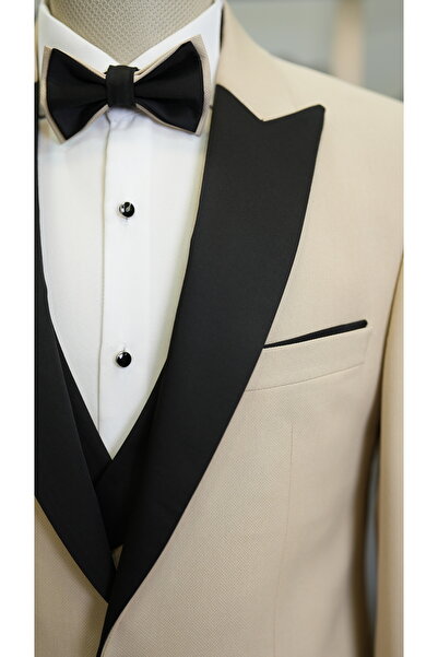 LONATOLİA Erkek Smokin Damatlık Kırlangıç Yaka İtalyan Stil Slim Fit Ceket Yelek Pantolon Papyon-La