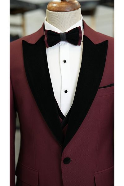 LONATOLİA Men's Tuxedo Groom Suit Velvet Swallow Collar Italian Style Slim Fit Jacket Vest Pants Bow Tie