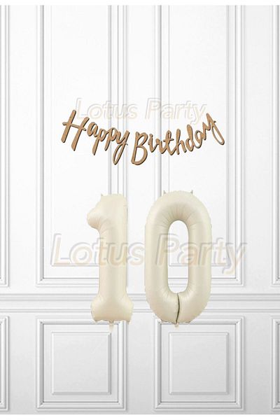 LOTUS PARTY مجموعة كرافت هابي لعمر 10 سنوات - لافتة عيد ميلاد سعيد من كرافت - بالون أرقام بلون كريمي