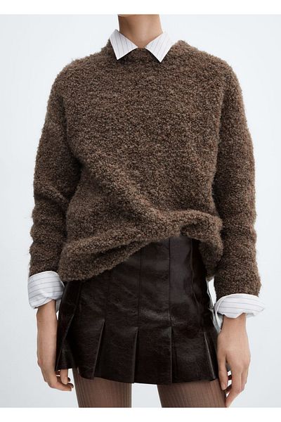 MANGO Woman Fustă mini plisată cu aspect piele