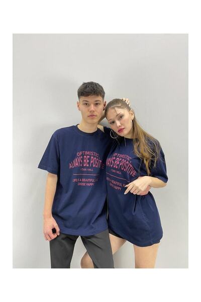 Adrift Tricou unisex, albastru bleumarin, cu imprimeu optic, combinație de cu...