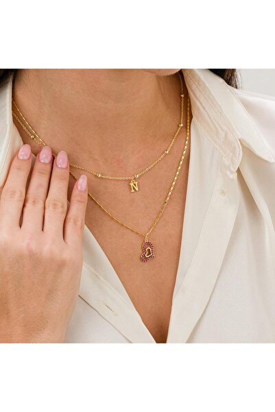 toptanhanem Altın Kaplama Çelik Kalp Kolye - İki Harf Detaylı