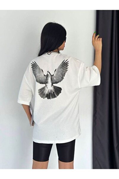 Adrift Ženska majica sa širokim izrezom i motivom bijele ptice