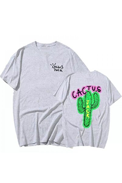Adrift Unisex siva majica sa kaktusom Štampano Oversize kroj okrugla kragna