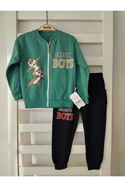 sally baby طقم بدلة رياضية موسمية مكونة من قطعتين، بسحاب، وطبعة سنجاب