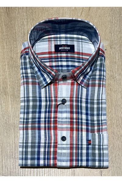 Brothers Ανδρικό πουκάμισο με κοντό μανίκι Comfort Fit Κόκκινο καρό βαμβακερό με τσέπες