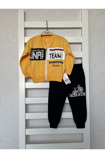 sally baby طقم بدلة رياضية موسمية مكونة من خيطين، مزودة بسحاب، ومطبوعة بالنص